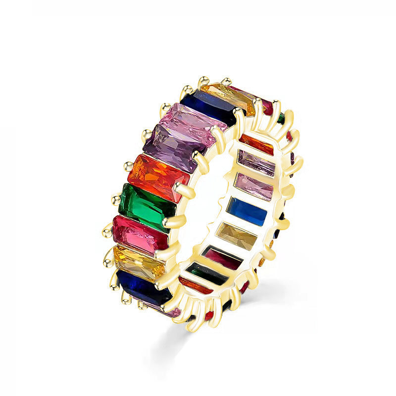 Ha Color Mixed Color Rectangular Zircon Ring