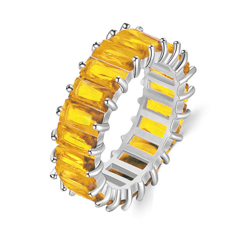 Ha Color Mixed Color Rectangular Zircon Ring