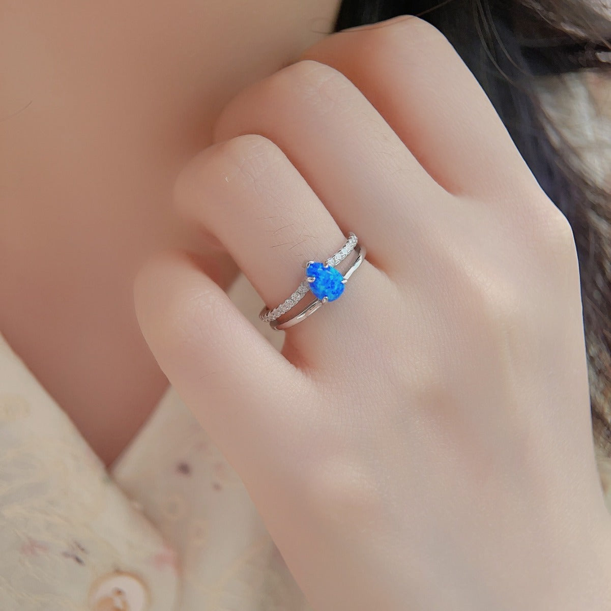 Blue Water Drop Shape Opal Women's Ring