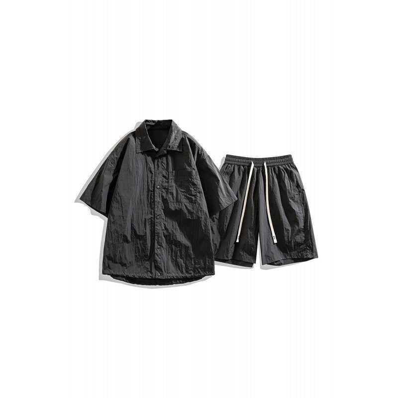 Men's Loose Shorts Casual Shirt Hemp Light Breathable Non-stick Two-piece Set