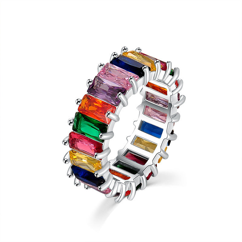 Ha Color Mixed Color Rectangular Zircon Ring