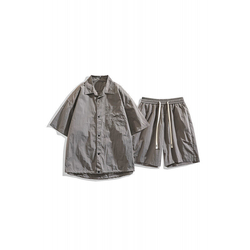 Men's Loose Shorts Casual Shirt Hemp Light Breathable Non-stick Two-piece Set