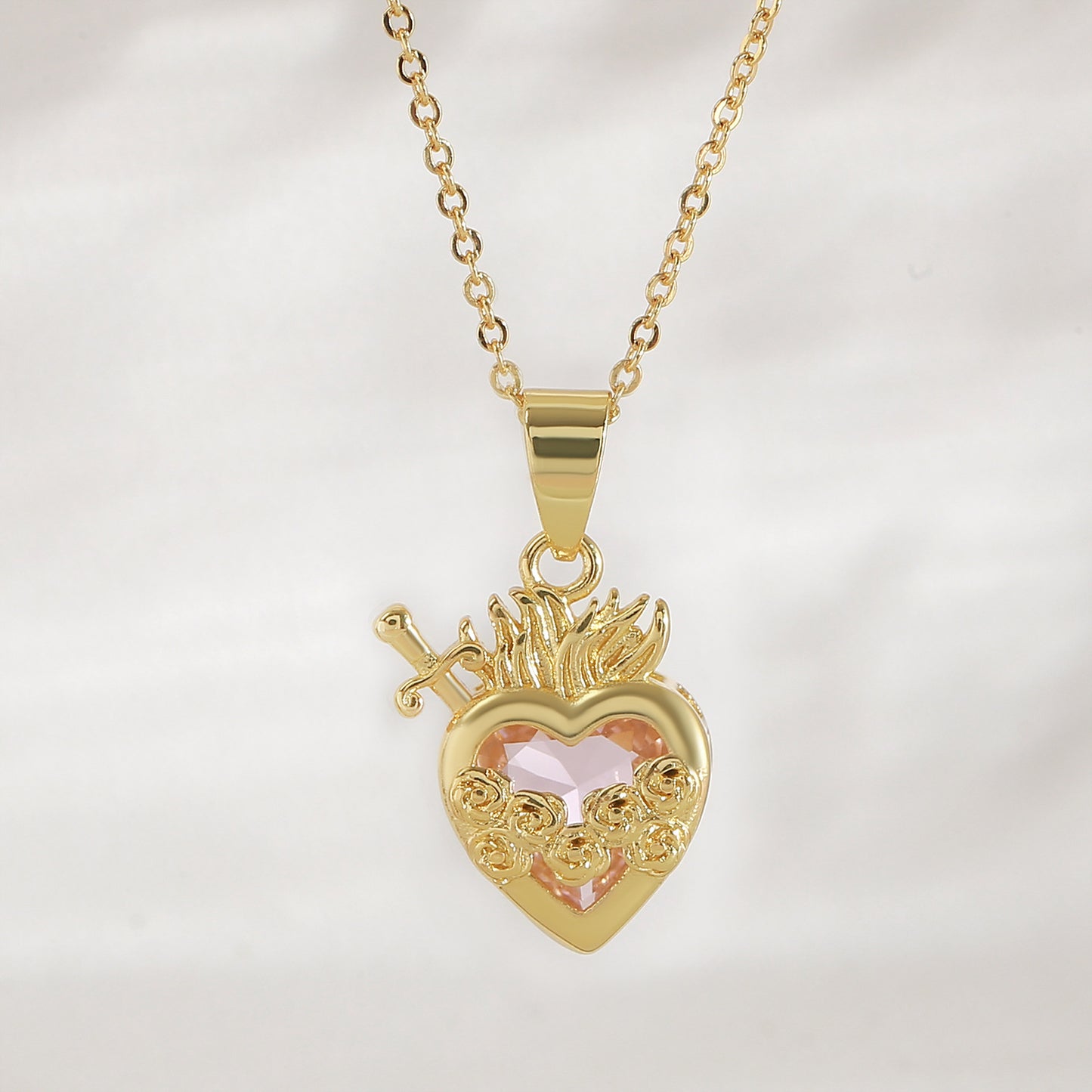 Red Loving Heart Zircon Necklace Female Sacred Heart Cross One Arrow Through Heart Rose Exquisite Clavicle Chain With Diamond