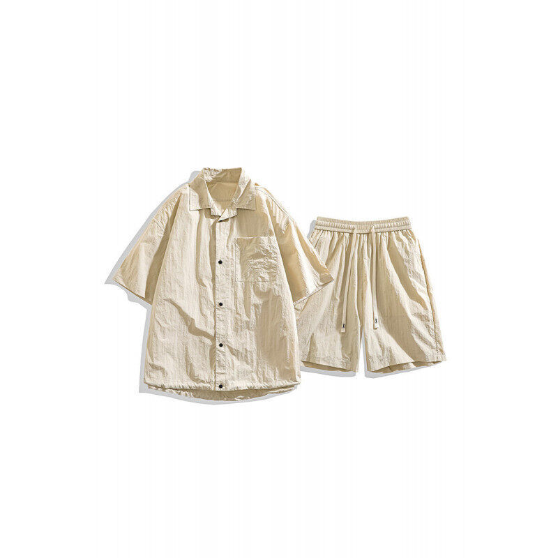 Men's Loose Shorts Casual Shirt Hemp Light Breathable Non-stick Two-piece Set