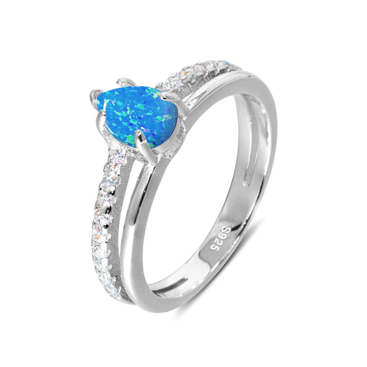 Blue Water Drop Shape Opal Women's Ring
