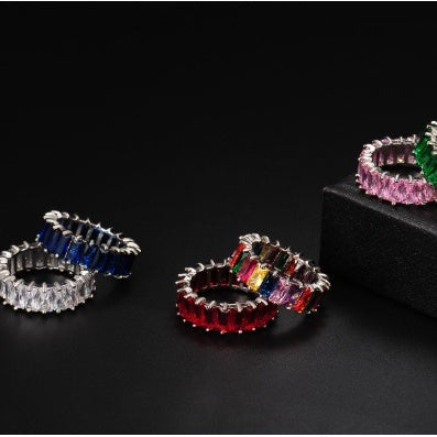 Ha Color Mixed Color Rectangular Zircon Ring