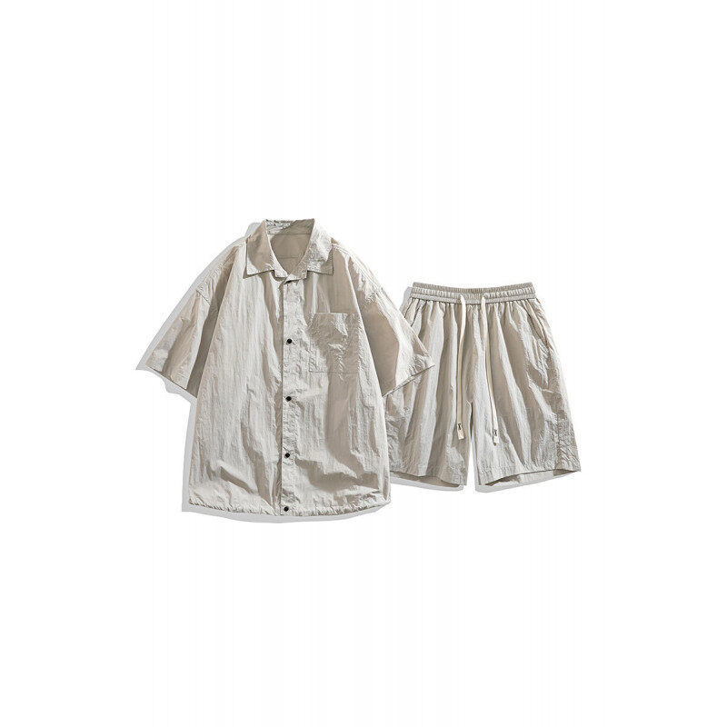 Men's Loose Shorts Casual Shirt Hemp Light Breathable Non-stick Two-piece Set