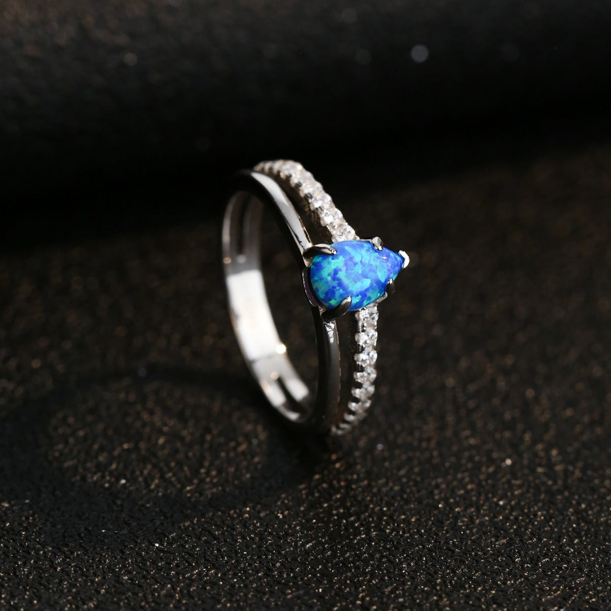 Blue Water Drop Shape Opal Women's Ring