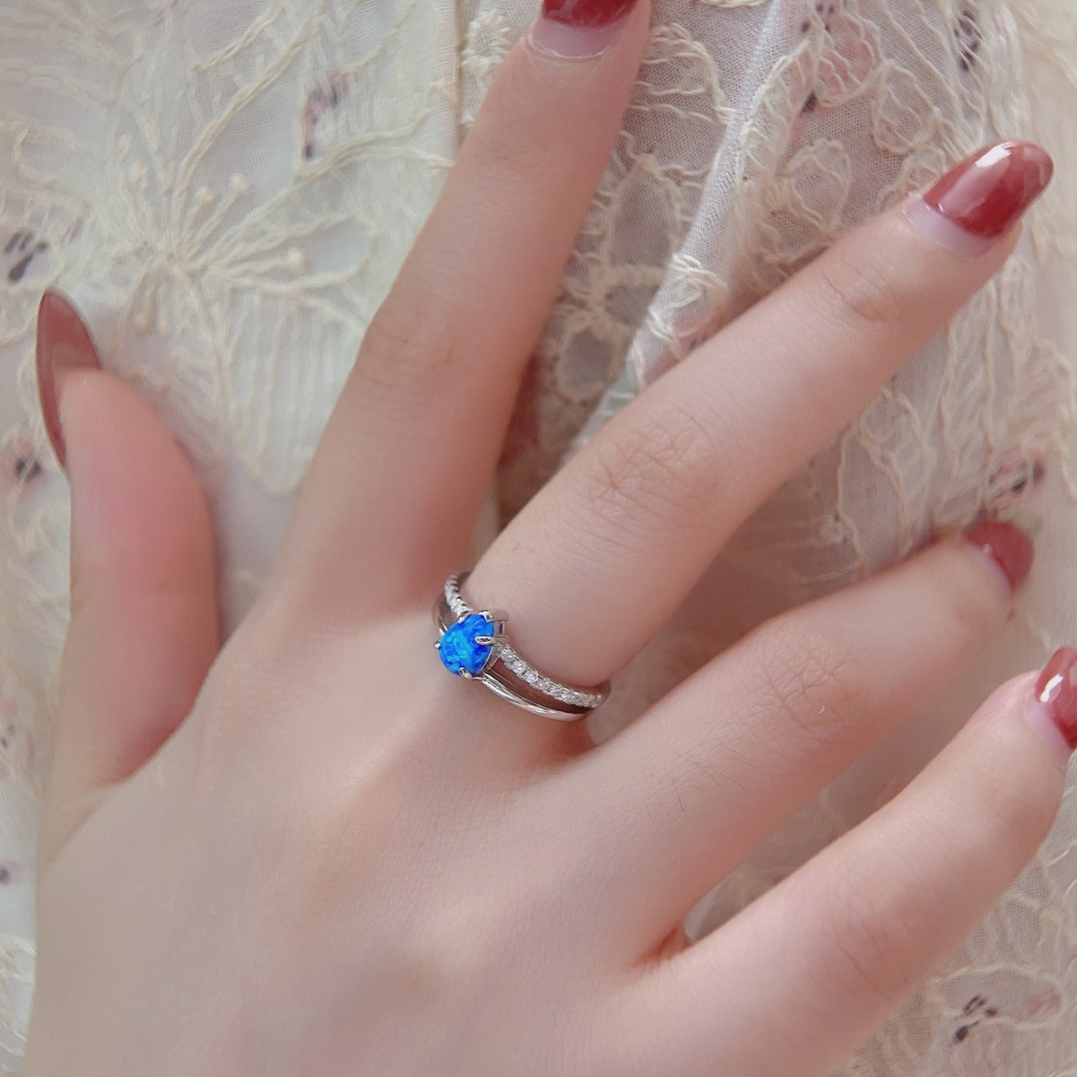 Blue Water Drop Shape Opal Women's Ring