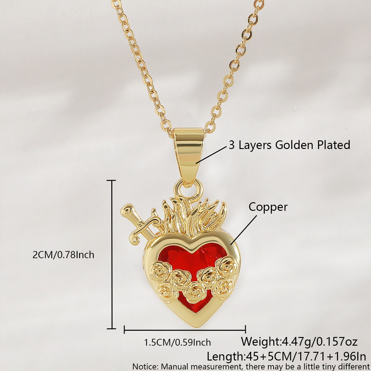 Red Loving Heart Zircon Necklace Female Sacred Heart Cross One Arrow Through Heart Rose Exquisite Clavicle Chain With Diamond
